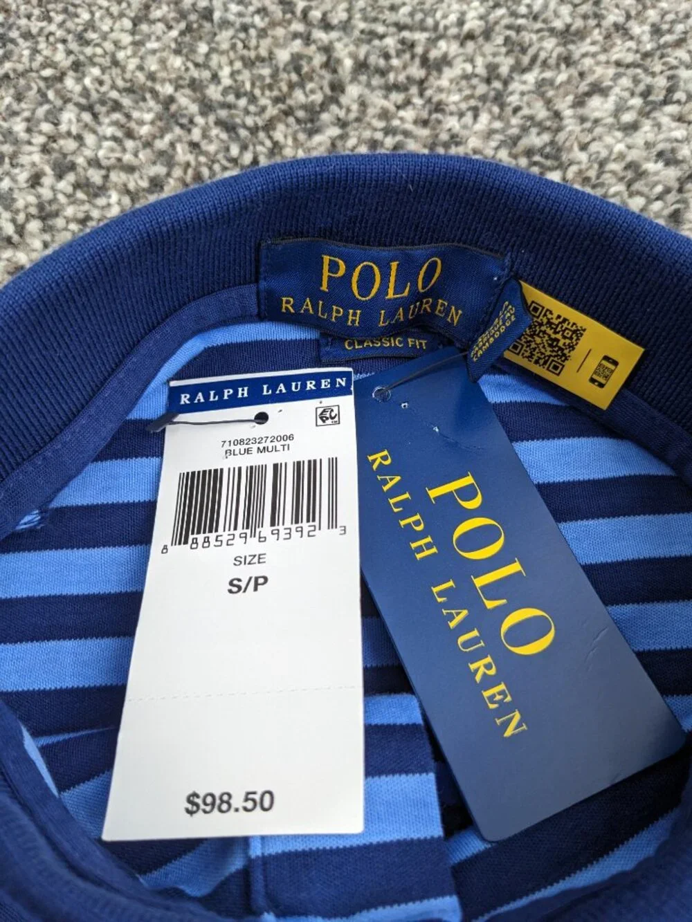 NWT Ralph Lauren Polo Shirt Soft Cotton Multi Blue Striped Mens Small $98